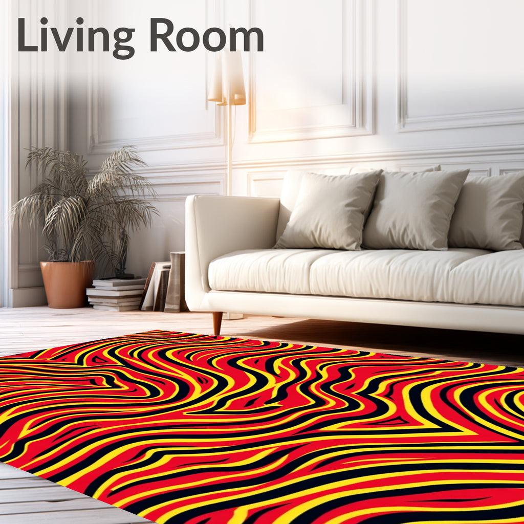Vibrant Red Yellow Wave Flow Rug