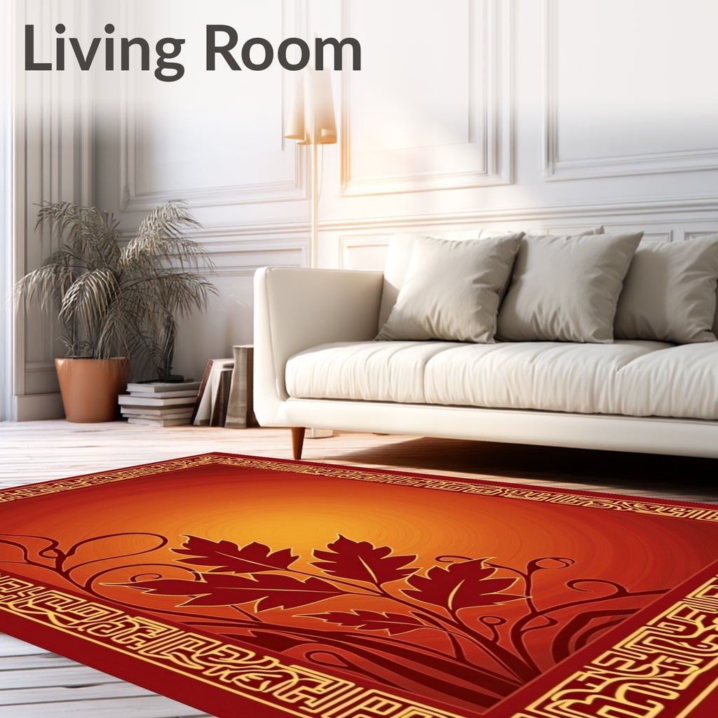 Crimson Leaf Bordered Gradient Rug