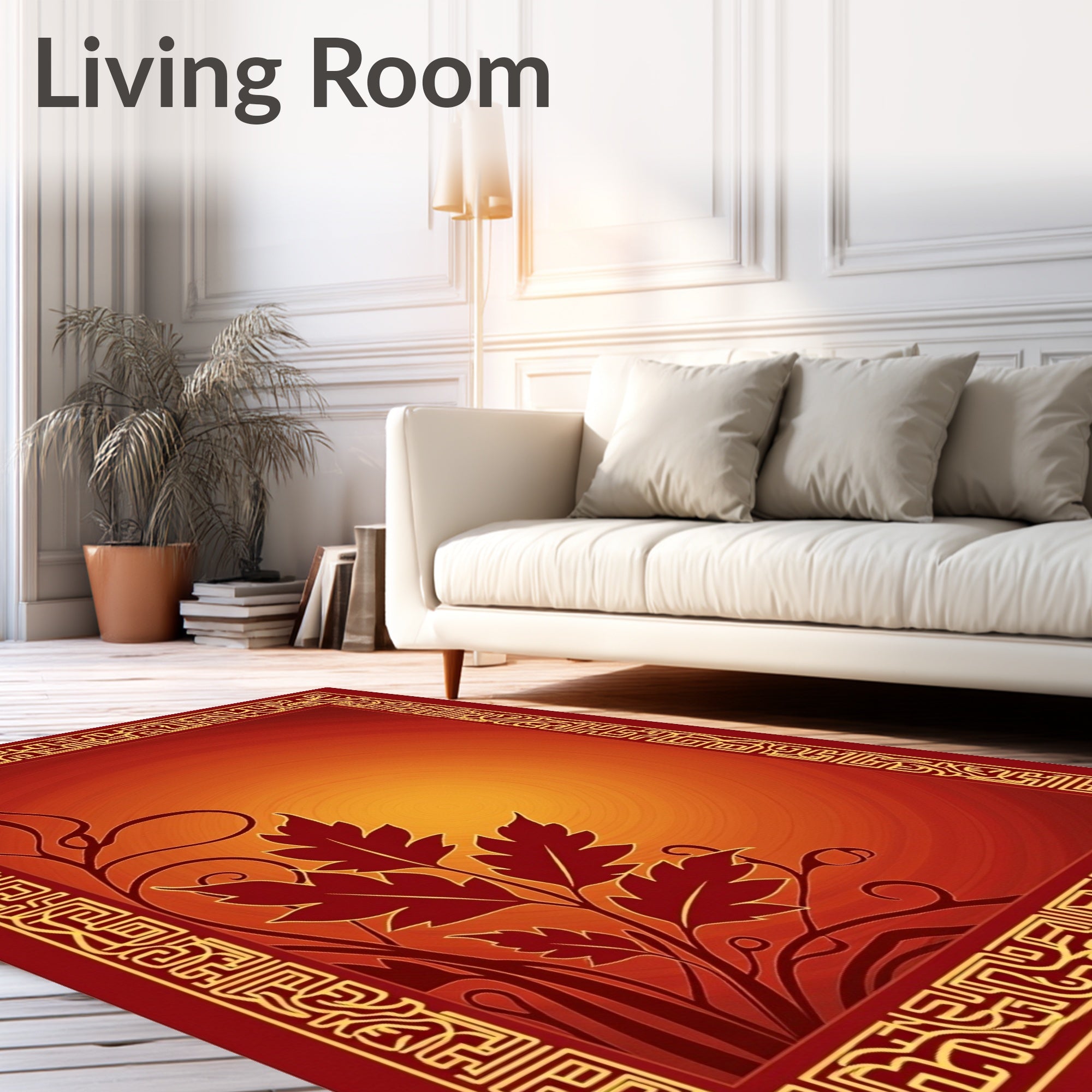 Crimson Leaf Bordered Gradient Rug