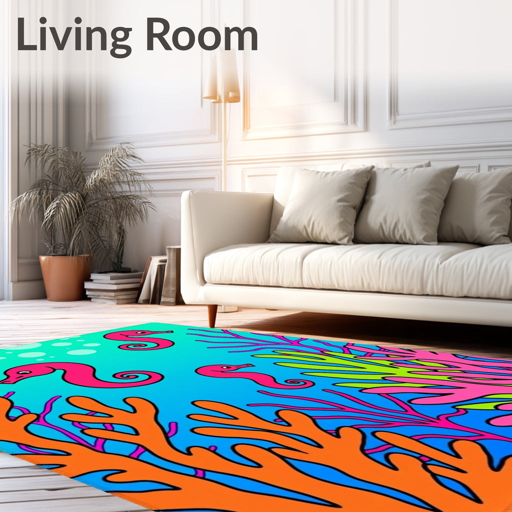 Vibrant Pink Seahorse Coral Garden Rug