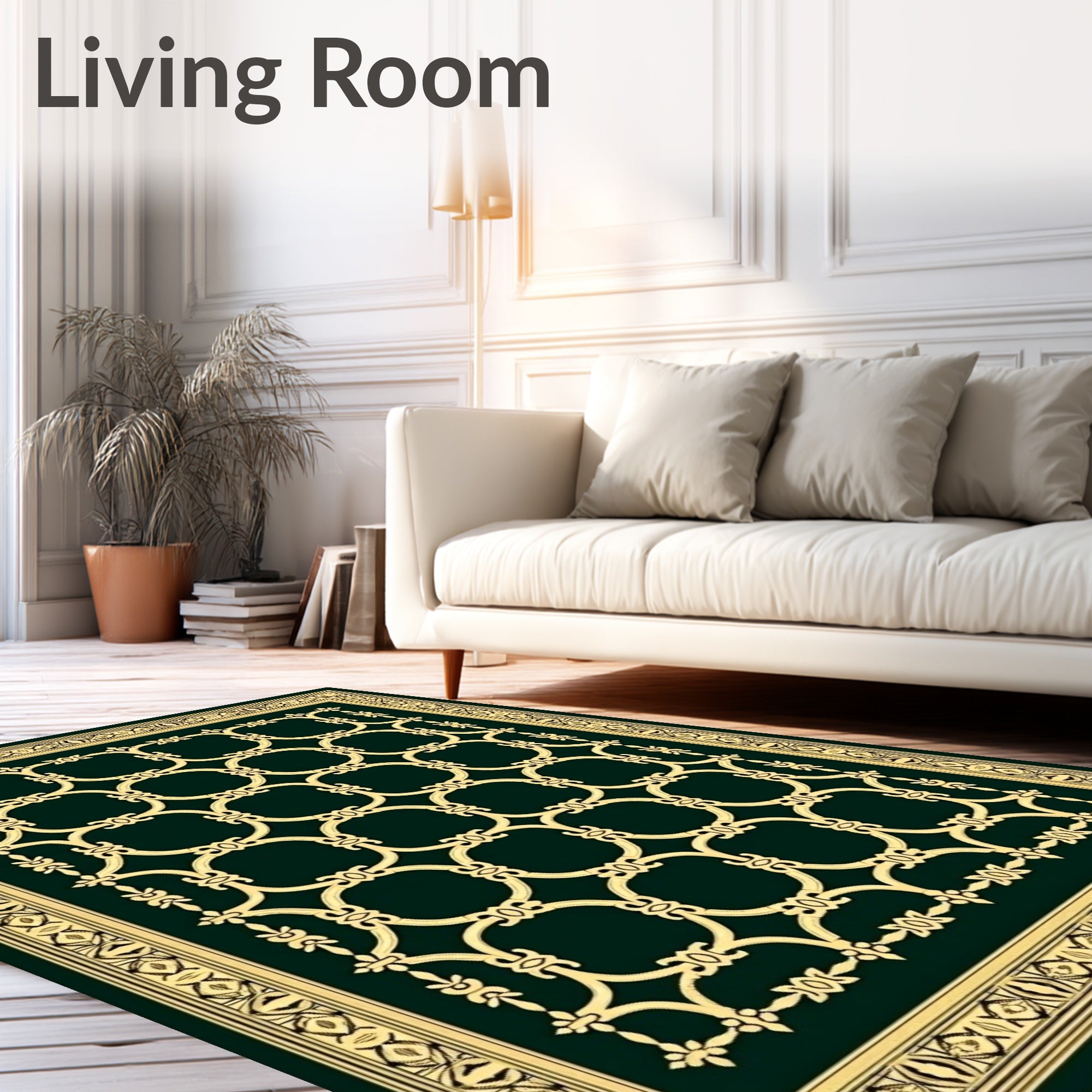 Golden Interlocking Circles Bordered Rug