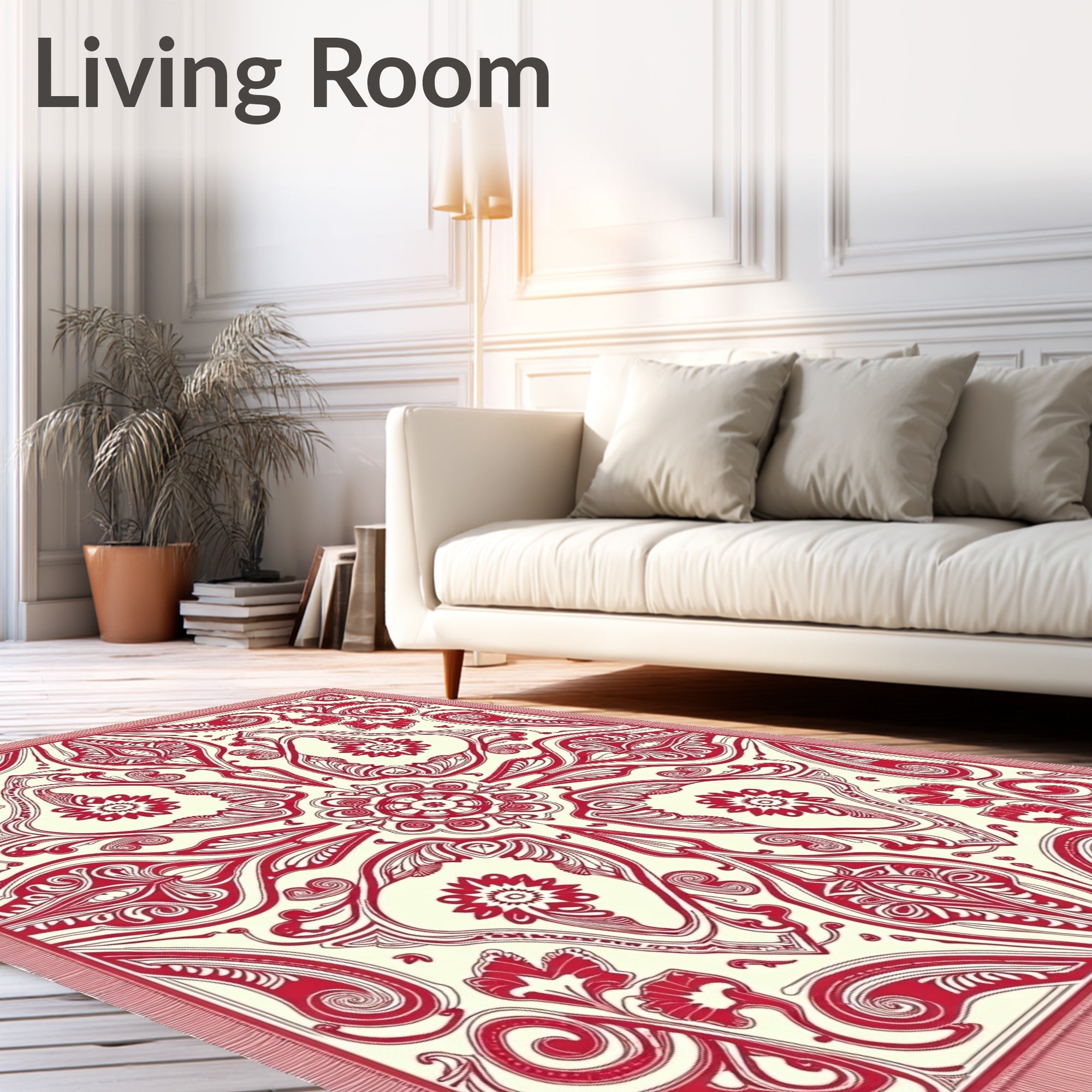 Crimson Floral Medallion Symmetry Rug