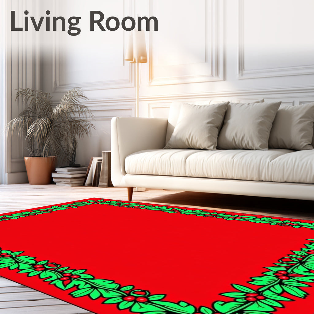 Festive Red Holly Berry Border Rug