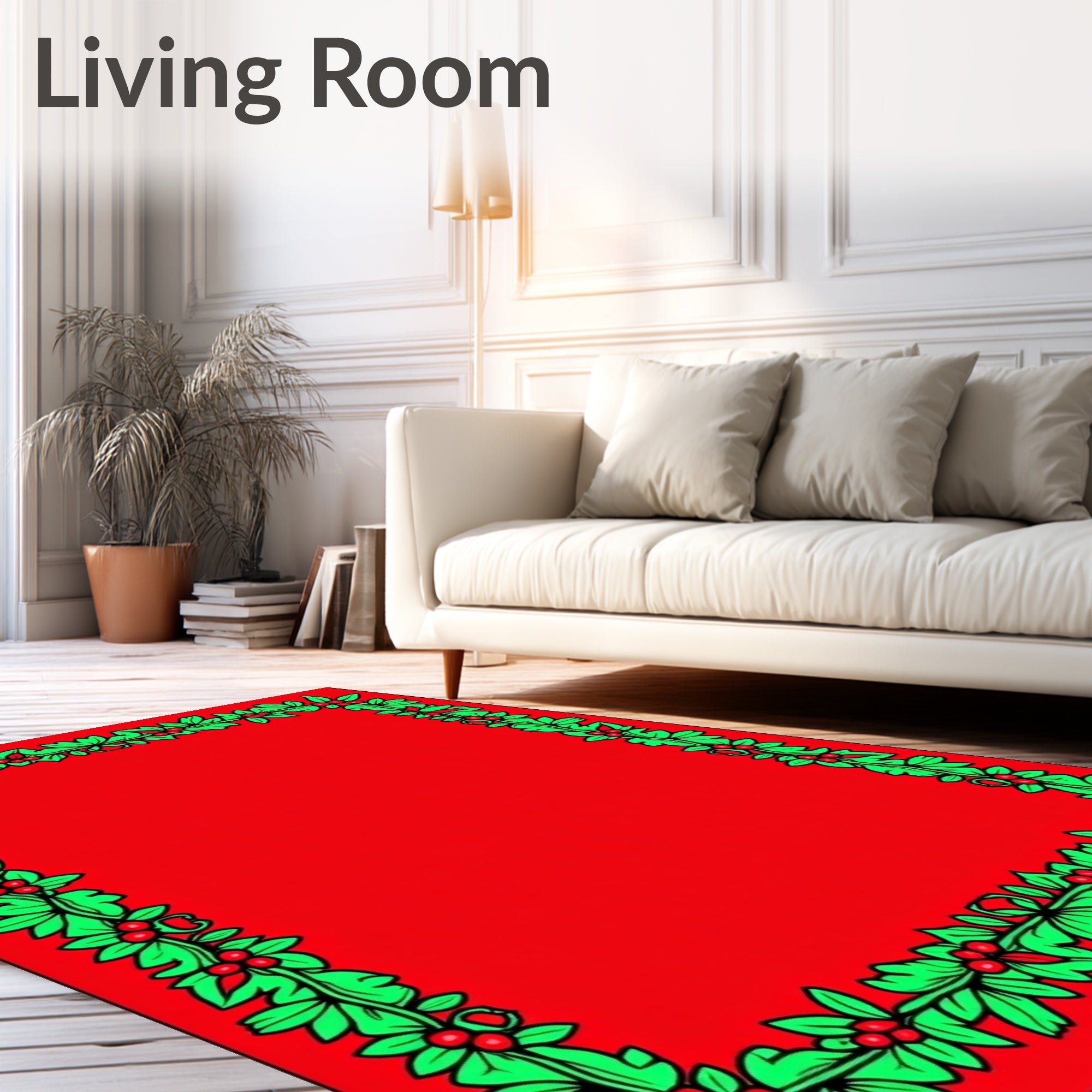 Festive Red Holly Berry Border Rug