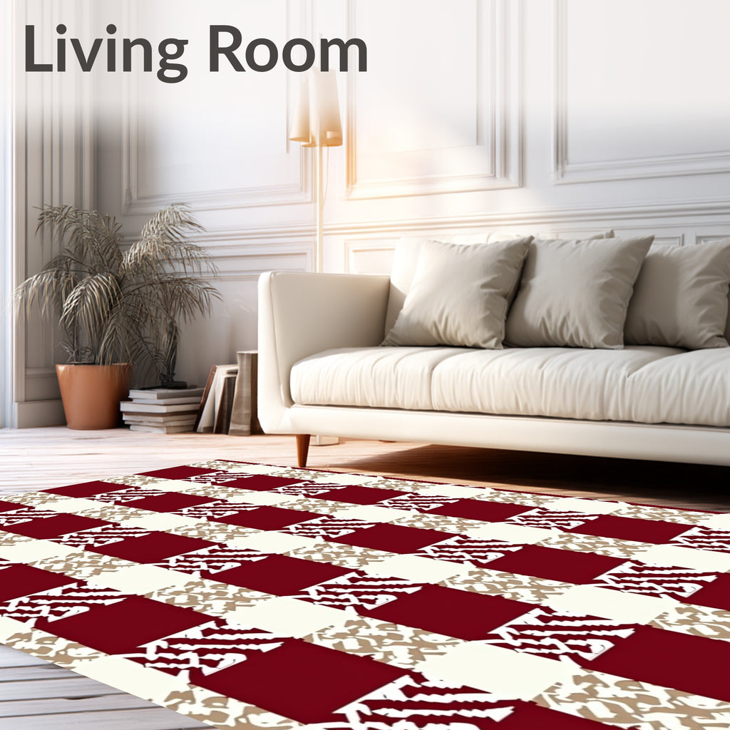 Crimson Cream Distressed Buffalo Check Rug