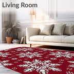 Crimson Snowflake Mandala Arrangement Rug