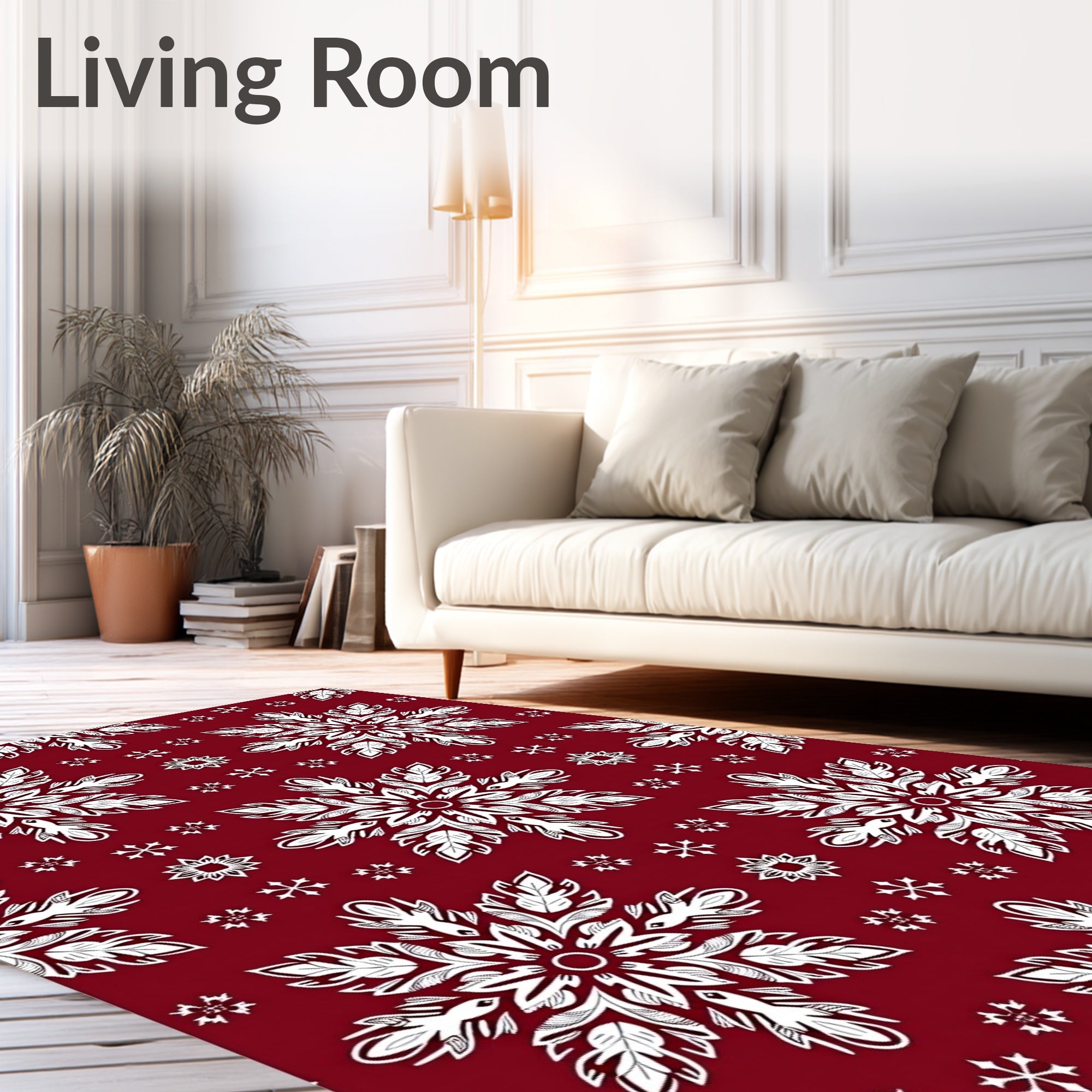 Crimson Snowflake Mandala Arrangement Rug