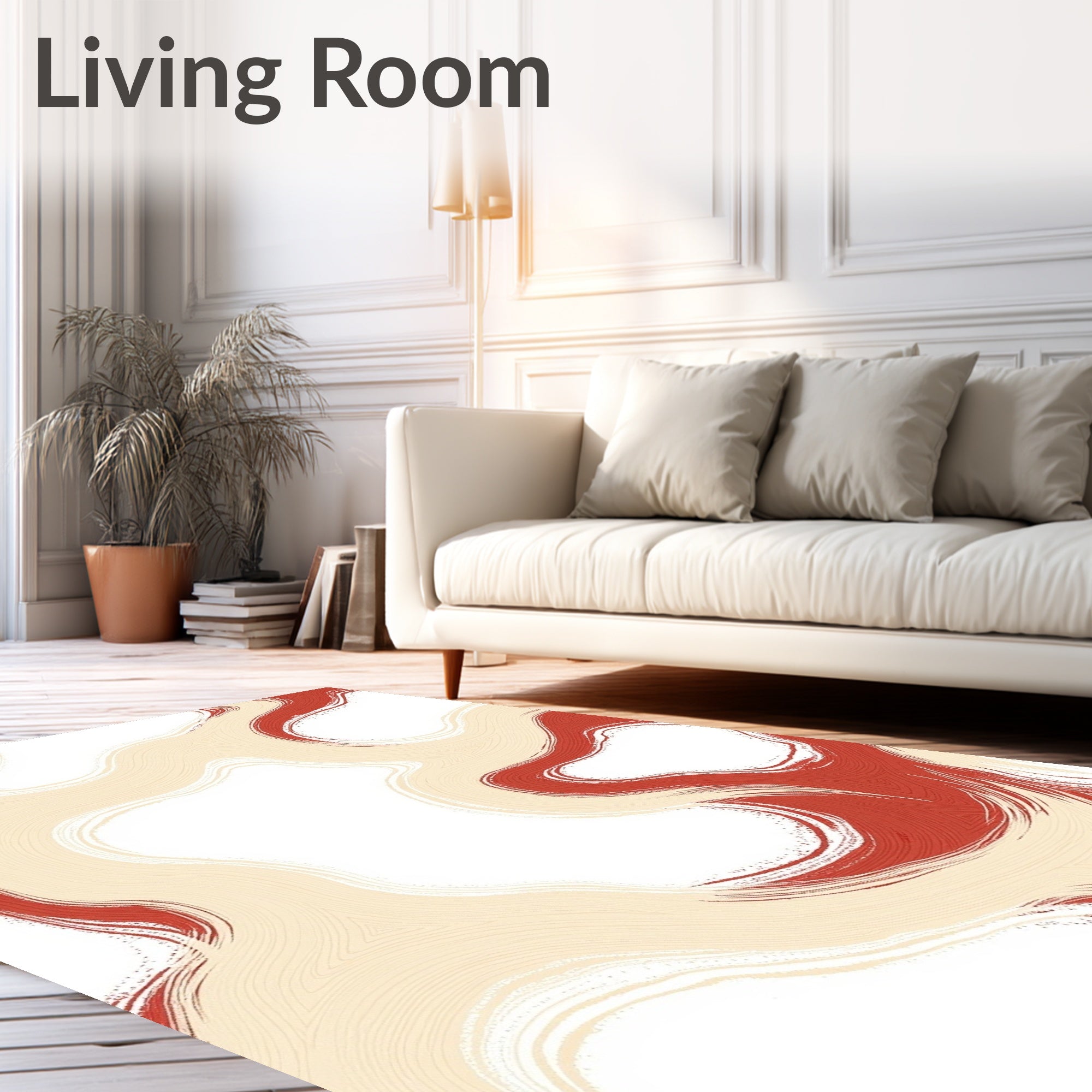 Crimson Beige Abstract Flow Rug
