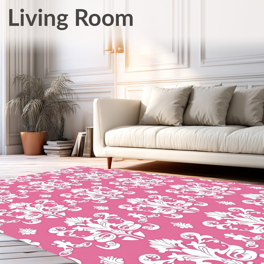 Pink floral damask classic repeat Rug