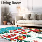 Charming Red Village Snowfall Scene Rug