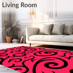 Bold Black Swirls Bright Pink Background Rug
