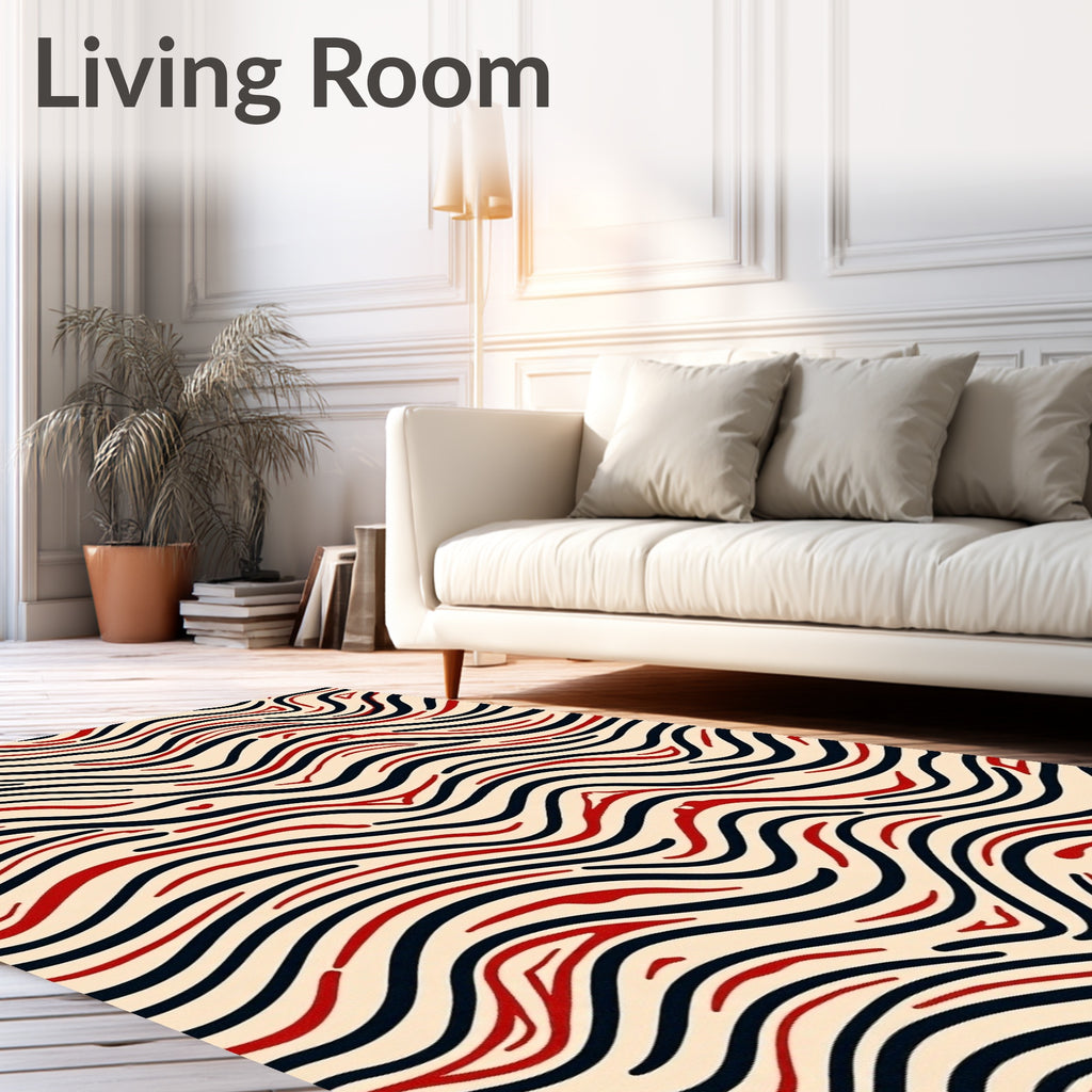 Crimson Black Wavy Stripe Rug
