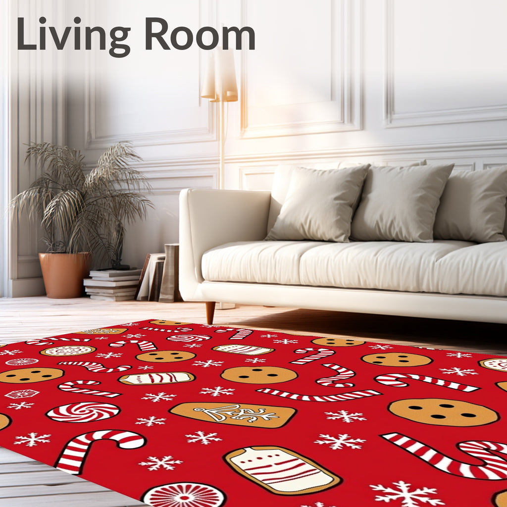 Red Gingerbread Candy Snowflake Medley Rug
