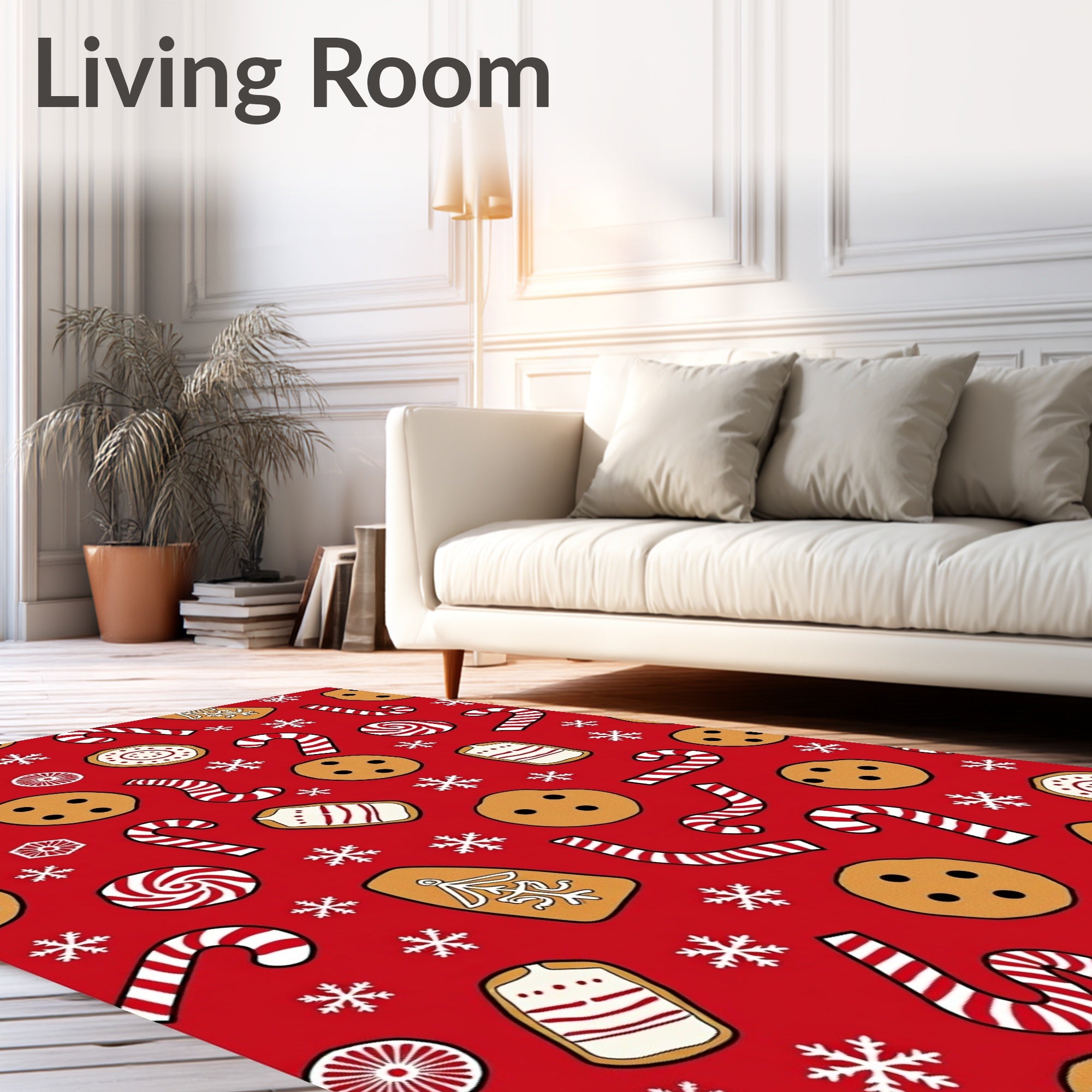 Red Gingerbread Candy Snowflake Medley Rug