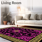 Vintage Pink Floral Gold Border Rug