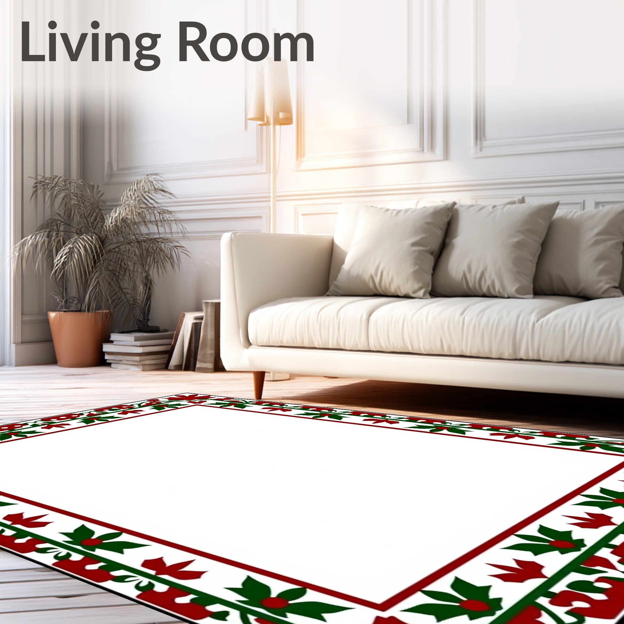 Red Green Floral Vine Border Rug
