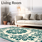 Teal Floral Mandala Border Rug