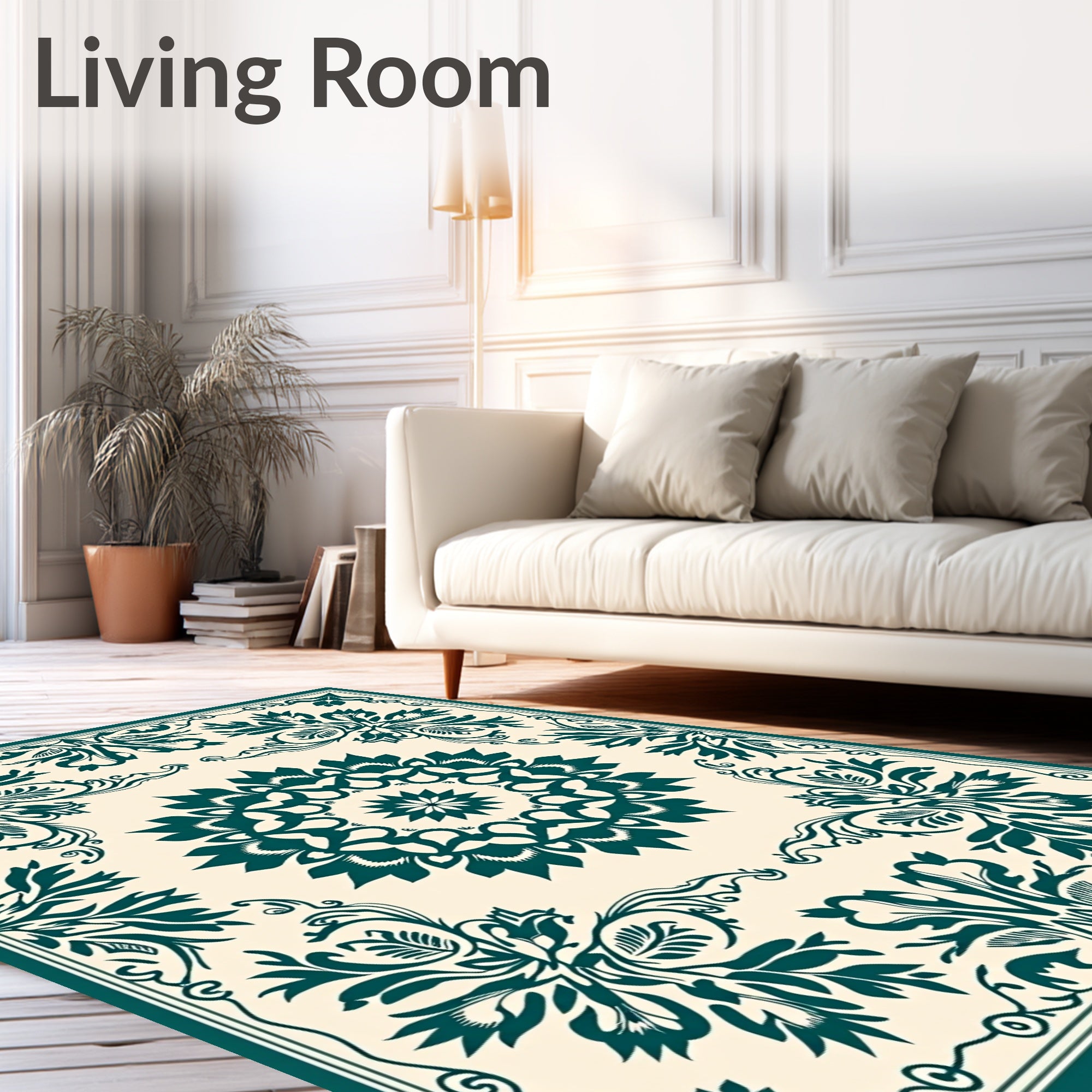 Teal Floral Mandala Border Rug