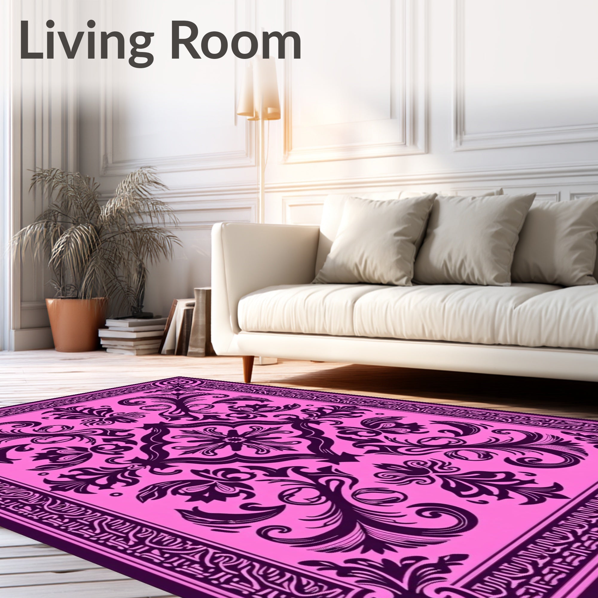 Regal Pink Floral Scrollwork Rug
