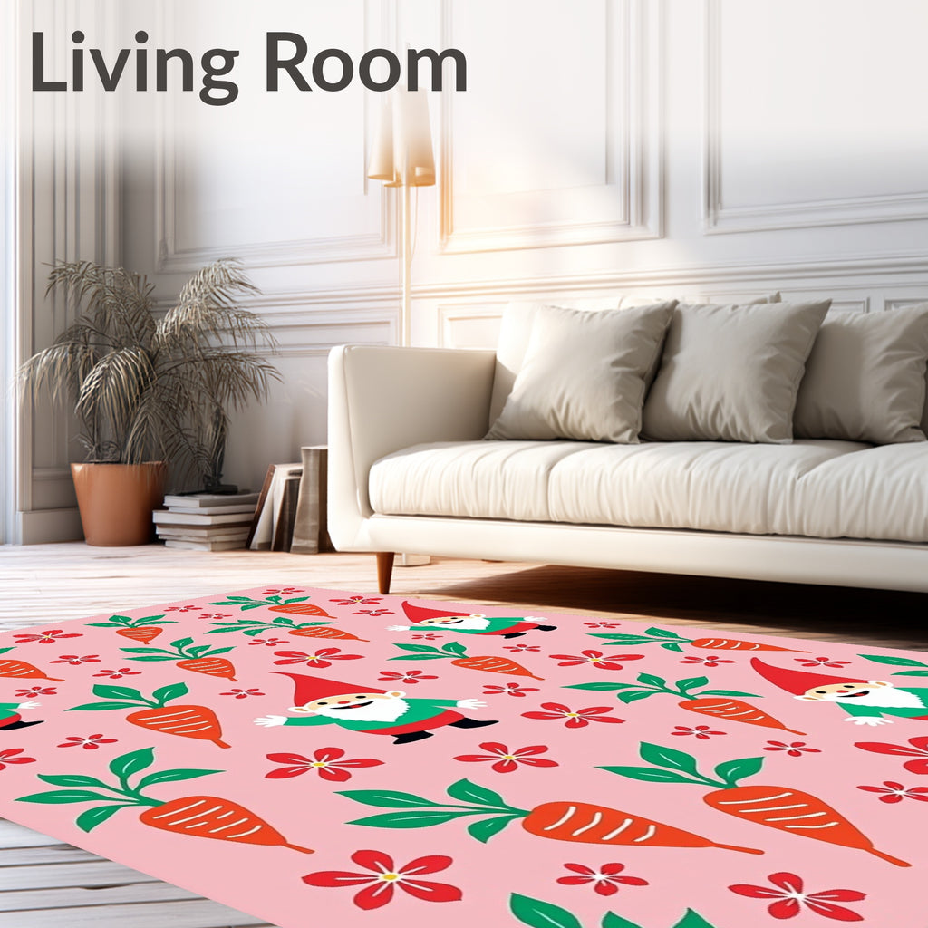 Whimsical Gnome Carrot Floral Pink Rug