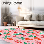 Whimsical Gnome Carrot Floral Pink Rug