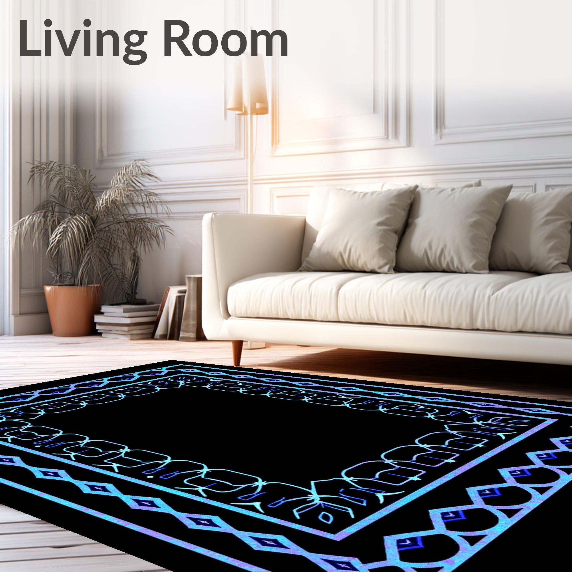 Cool Blue Geometric Frame Rug