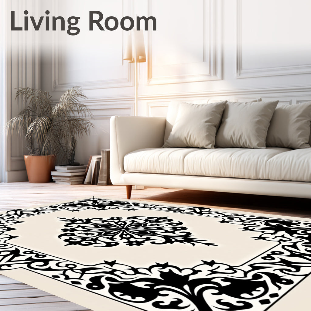 Black Ivory Ornate Scrollwork Garden Rug