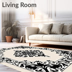 Black Ivory Ornate Scrollwork Garden Rug