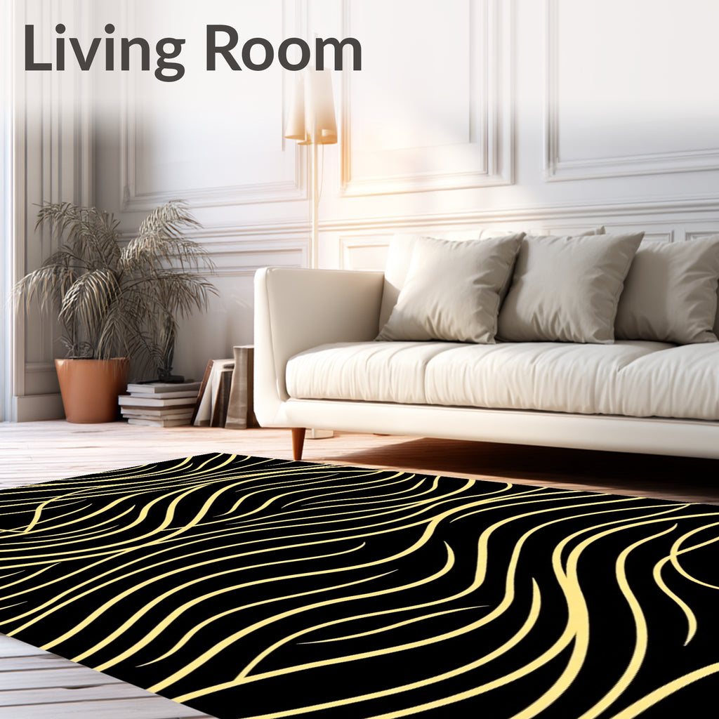 Golden Contemporary Wavy Stripe Rug