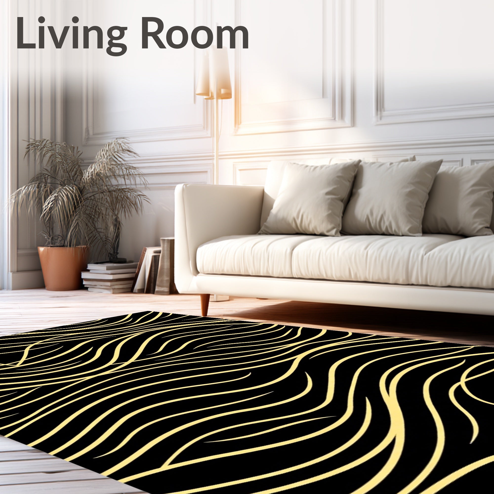 Golden Contemporary Wavy Stripe Rug