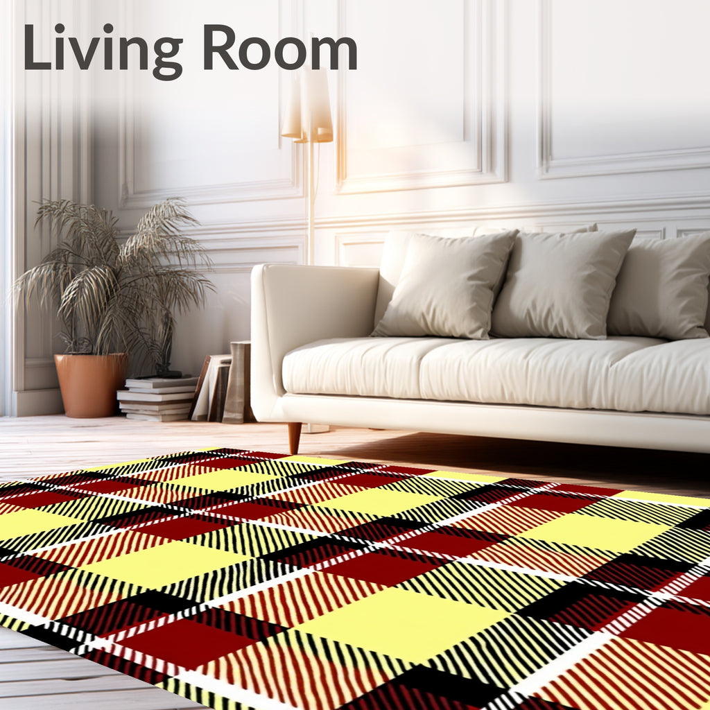 Crimson Yellow Black Plaid Checked Rug