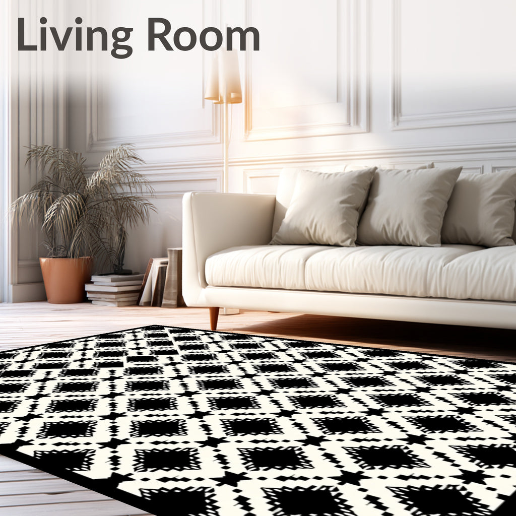 Black Diamond Tribal Geometric Rug