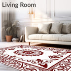 Deep Red Floral Medallion Border Rug