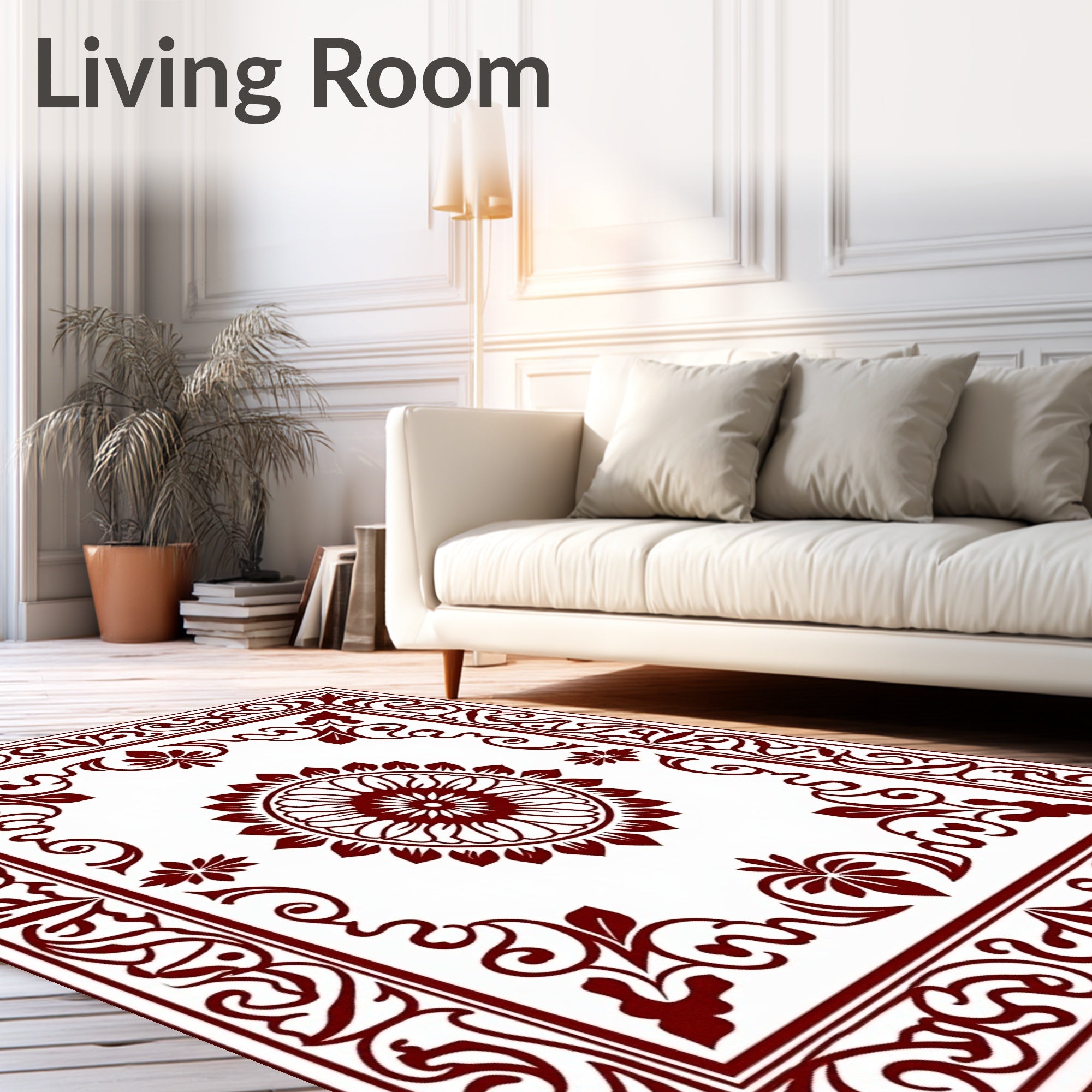 Deep Red Floral Medallion Border Rug