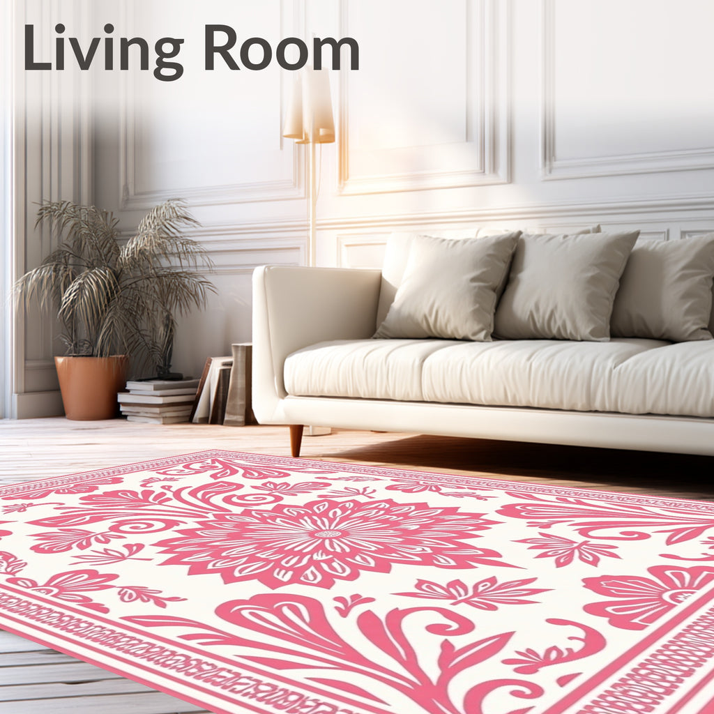 Coral Floral Medallion Border Rug
