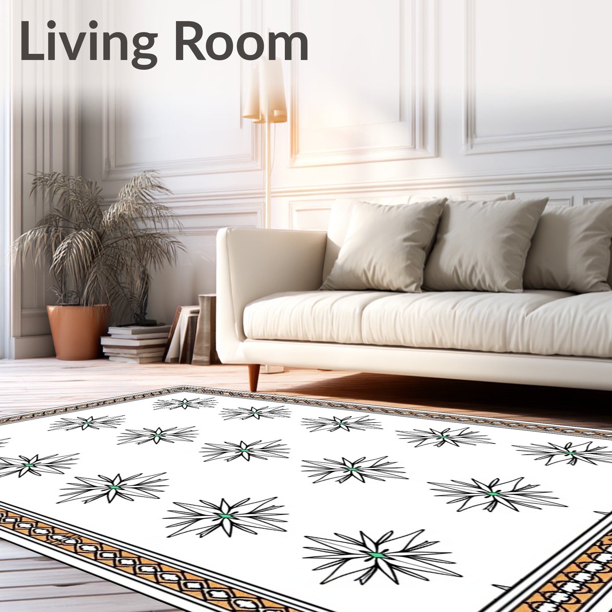 Geometric Green Starburst Border Rug