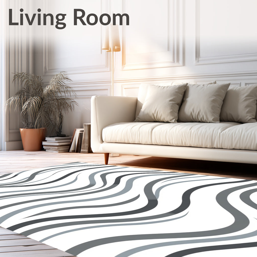 Modern Gray Abstract Wave Rug