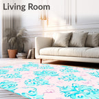 Aqua Floral Scroll Medallion Rug