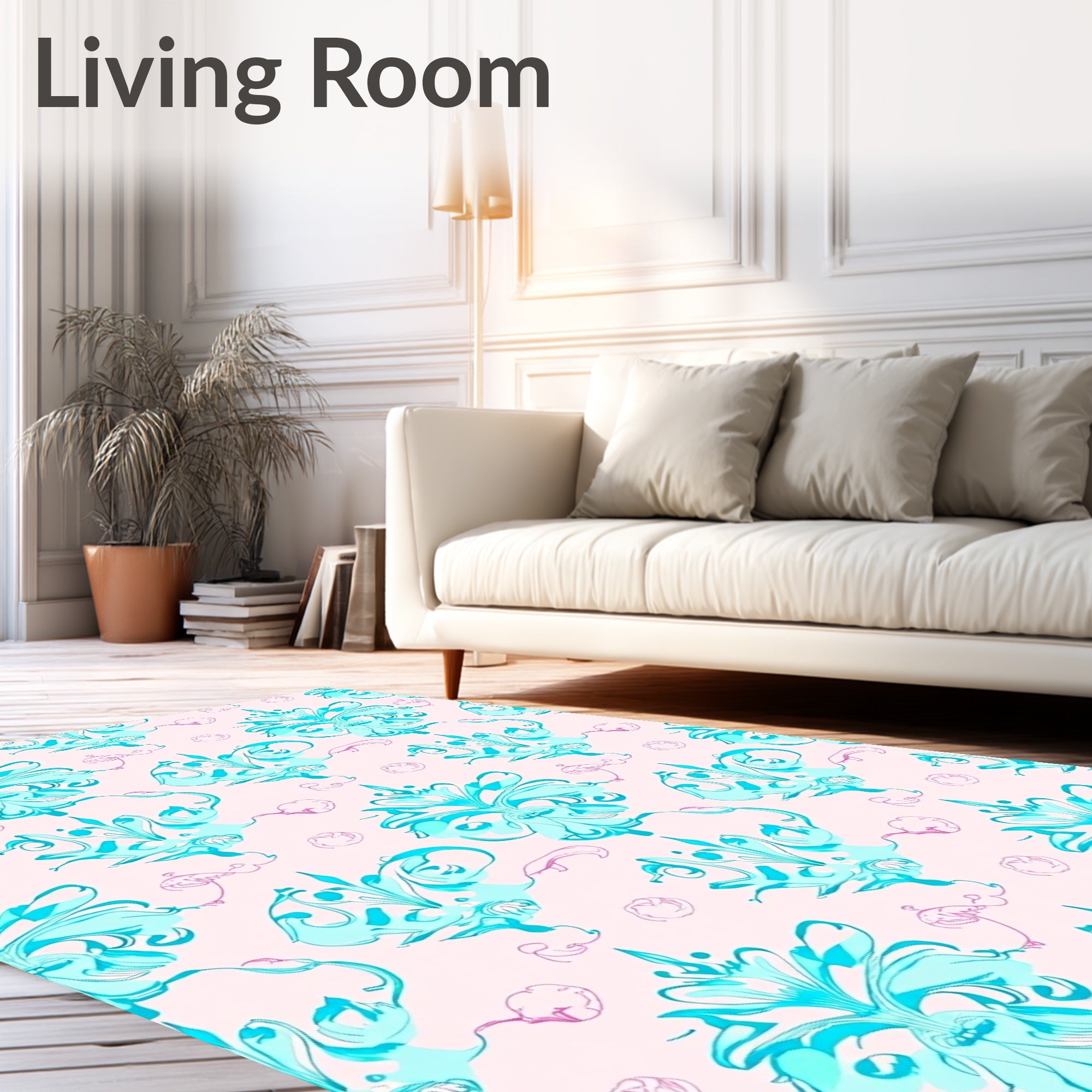 Aqua Floral Scroll Medallion Rug