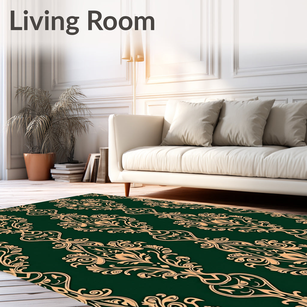 Emerald Gold Ornate Scroll Rug