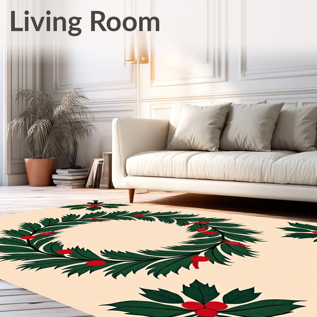 Festive Green Holly Berry Wreath Rug