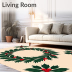 Festive Green Holly Berry Wreath Rug