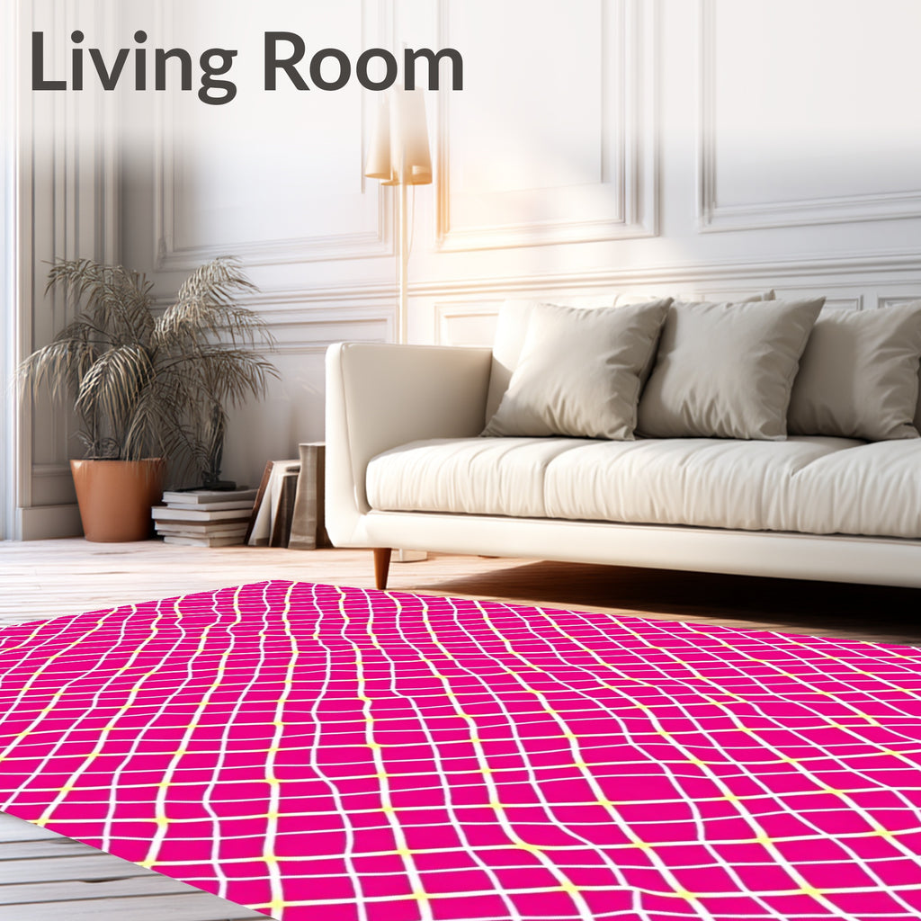 Bright Pink Grid Intertwined Lines Rug