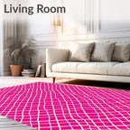 Bright Pink Grid Intertwined Lines Rug