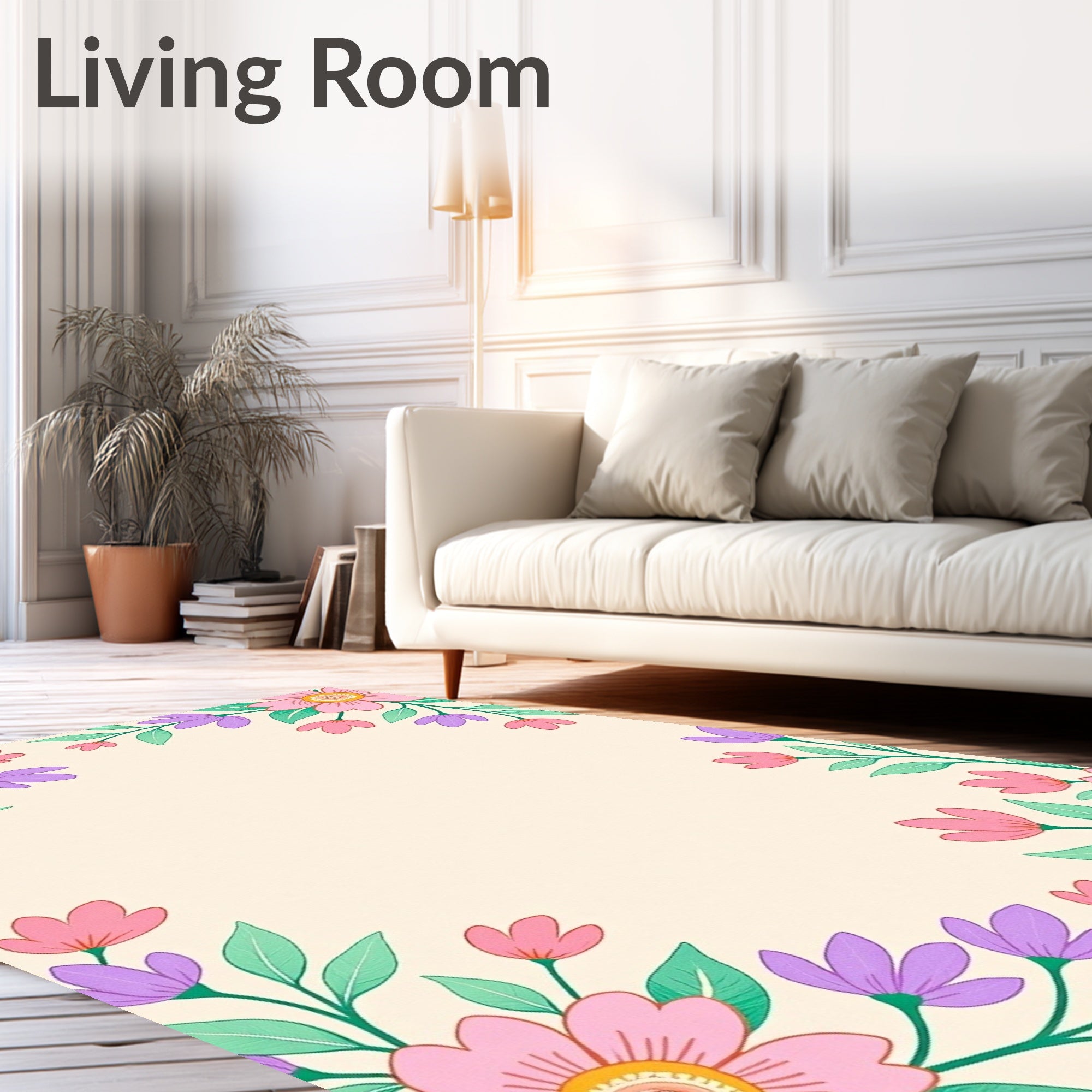 Pastel Pink Purple Floral Wreath Rug