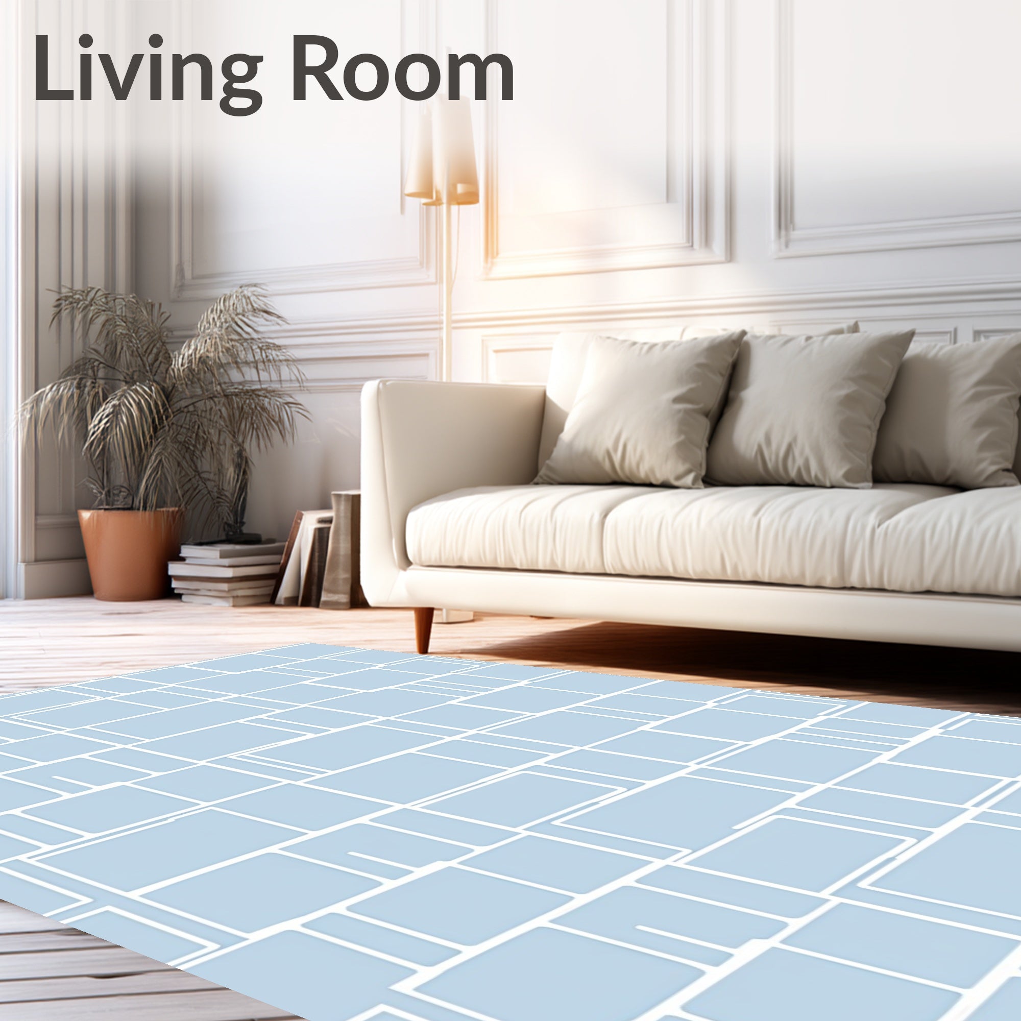 Soft Blue Geometric Brick Layout Rug