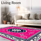 Vibrant Pink Navy Floral Scroll Rug