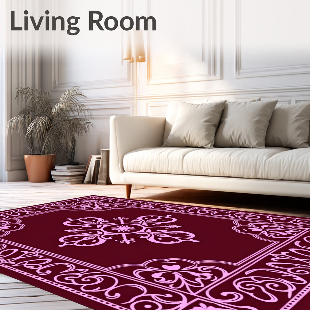 Maroon Pink Vintage Floral Scroll Rug