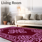 Maroon Pink Vintage Floral Scroll Rug