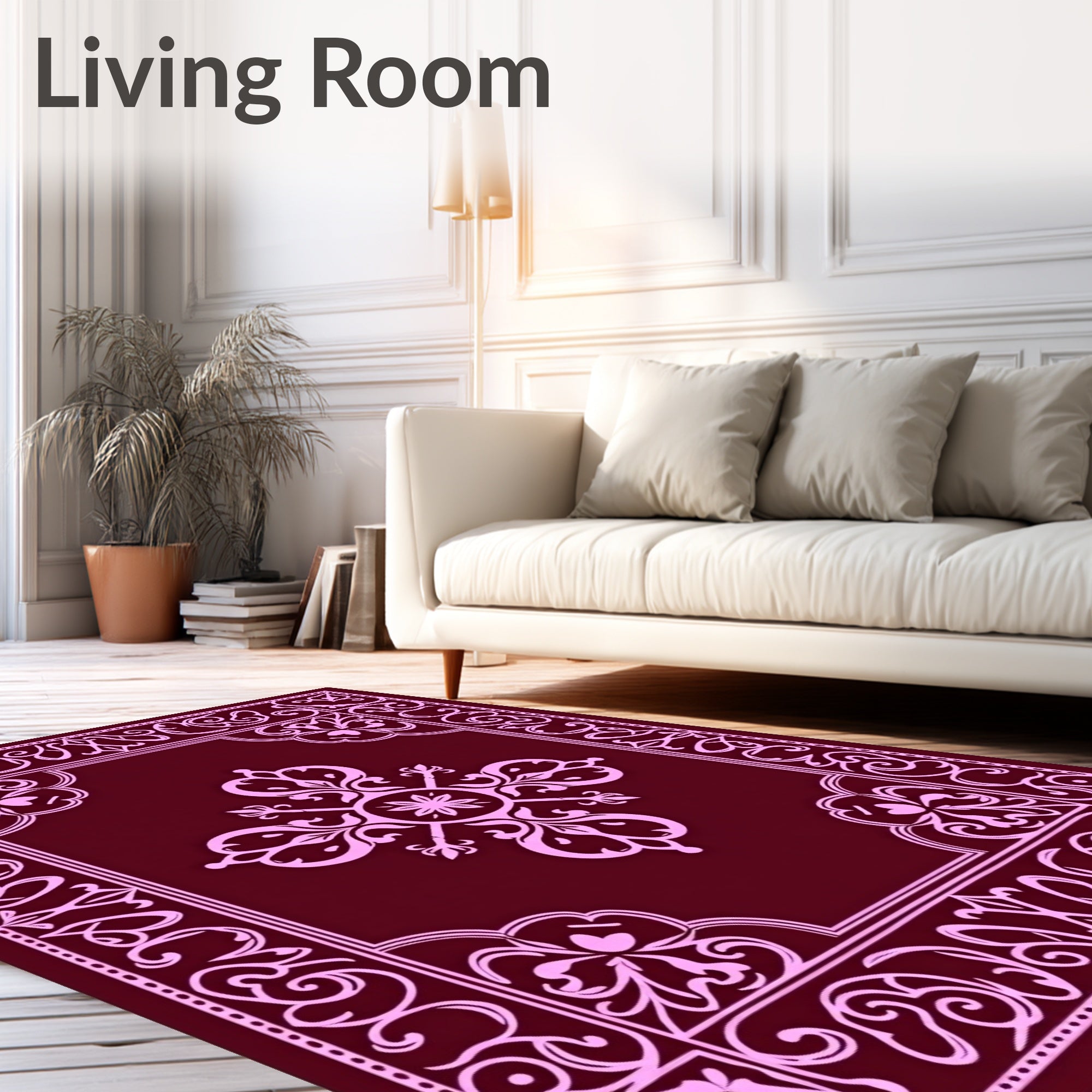 Maroon Pink Vintage Floral Scroll Rug